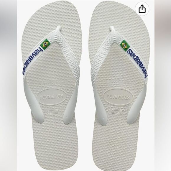 Havaianas Brazil Logo Flip Flop Sandal Unisex W6M5 White Nwt - Picture 1 of 7